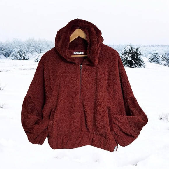 Arizona Jean Co Teddy Cropped Hoodie Jacket Long Sleeves 3/4 Zip Pockets Rust - Picture 4 of 12